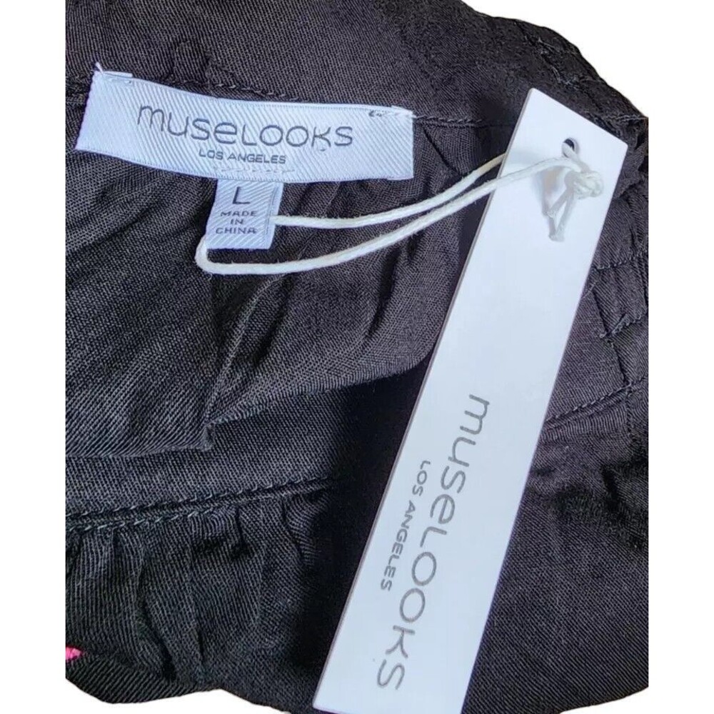 Muselooks Black Embroidered Top Size Large Peasant Boho Hippie NWT - Picture 6 of 8